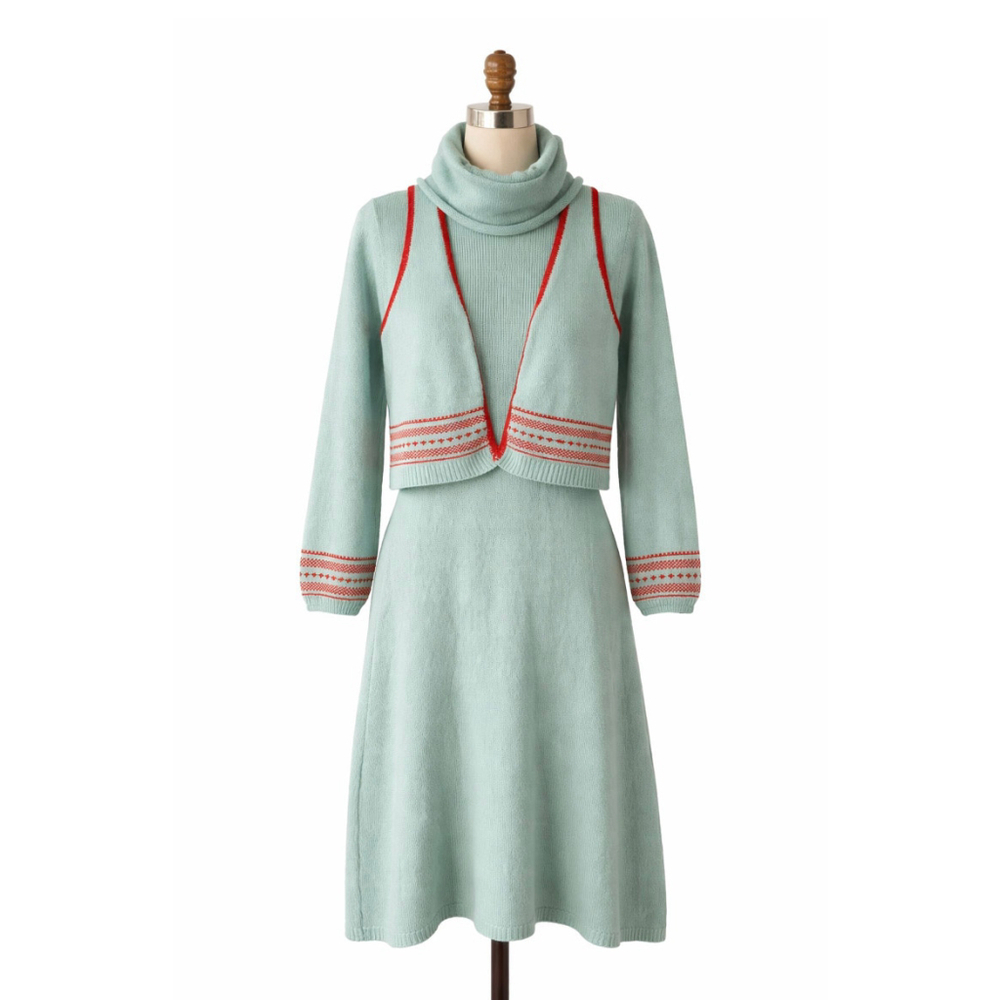RARE VTG 70s Heritage Knit Wool Midi Sweater Dress With Vest Nordic Cottagecore - Picture 1 of 10